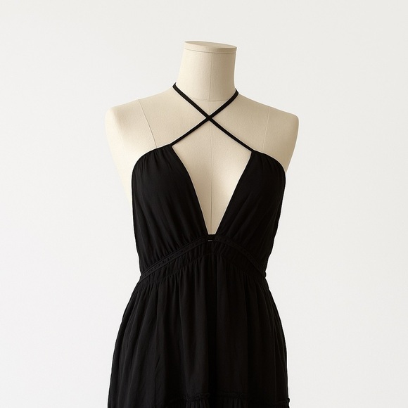 NWT Day Moon Summer Black Halter Ruffle Mini Backless Dress Size Medium - Picture 9 of 9